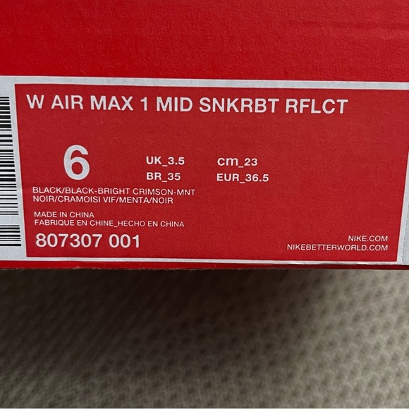 Nike Women’s Air Max 1 Mid Sneakerboot Sz 6 (Reflective) In Black Crimson Menta - Picture 14 of 15